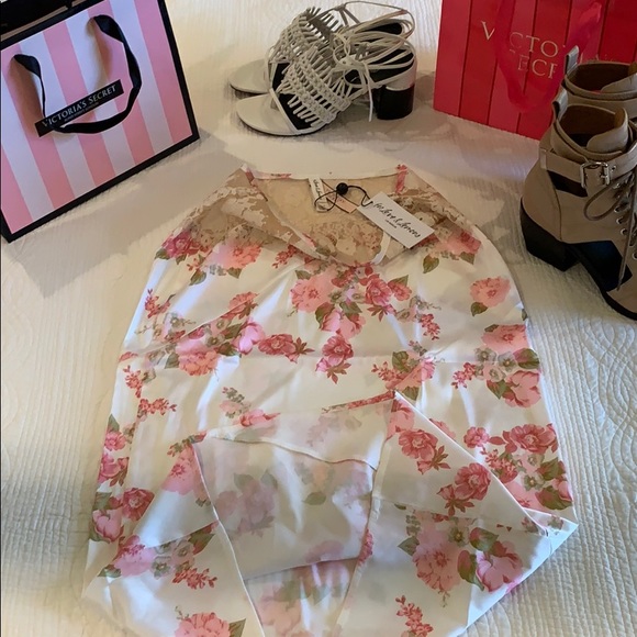 LAST FOR LOVE & LEMONS MELROSE SKIRT IN WHITE FLORAL PRINT LACE PANEL AT WAIST S - Picture 6 of 6